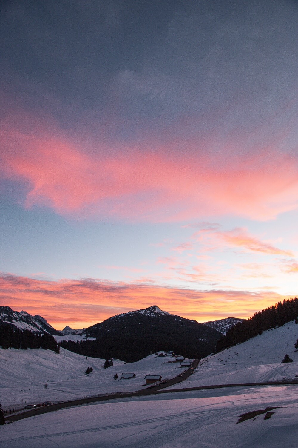 coucher de soleil aux glières en Haute-Savoie