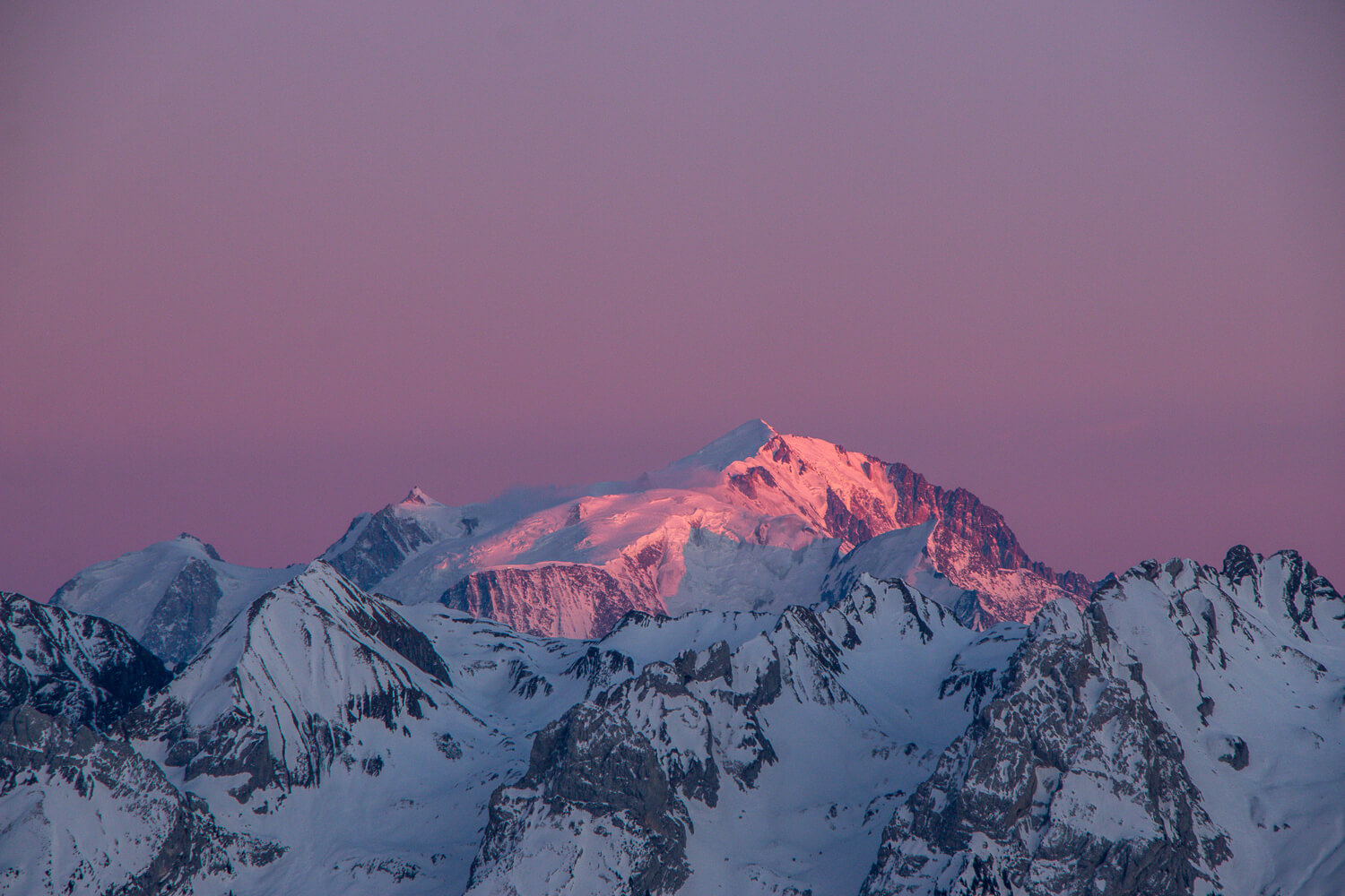 coucher de soleil Mont Blanc rose